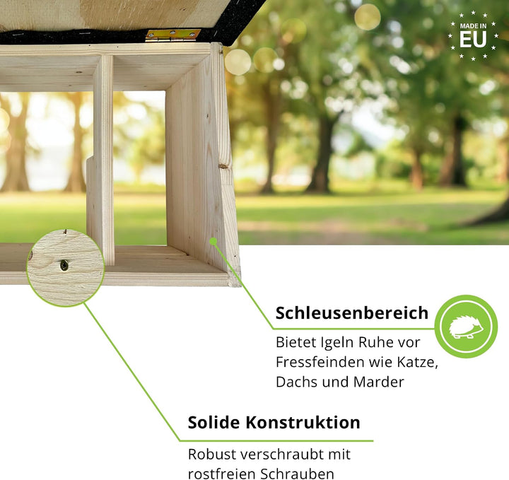 GARTENETAGE Igel-Starter-Set Igelhaus mit Rattenklappe inkl. Futterschale &amp; 5X Premium-Igelfutter –