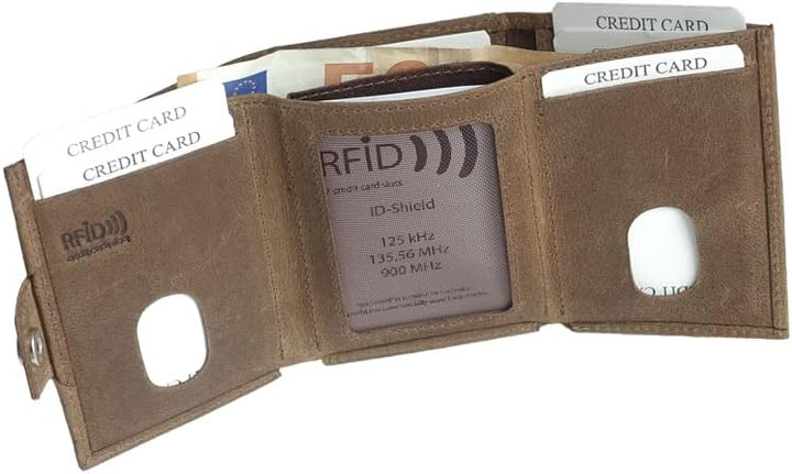 Minigeldbörse mit Apple AirTag Fach Herren braun Leder RFID Schutz, Herren Mini Geldbörse klein, Min