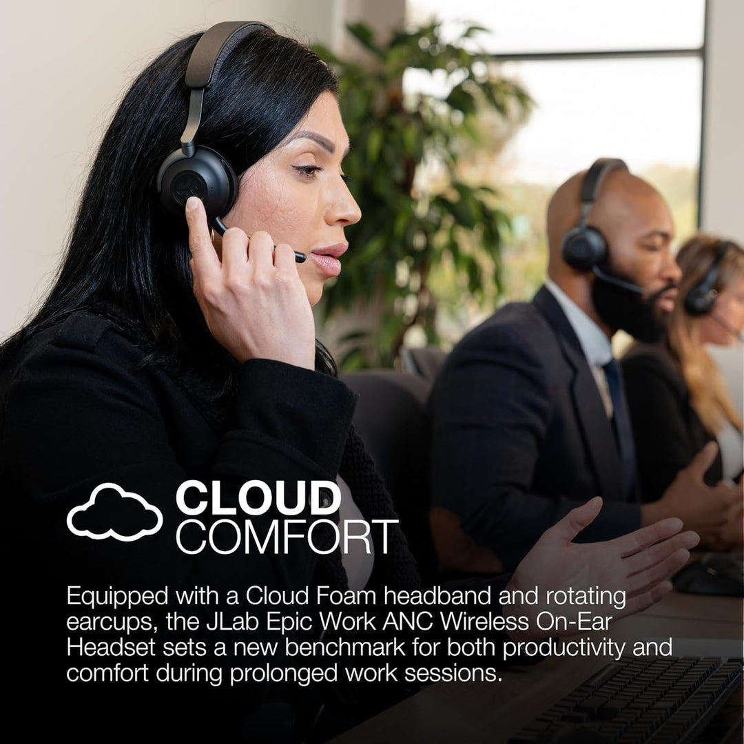 JLab Epic Work ANC Headset mit Mikrofon Bluetooth, Smart Active Noise Cancellation, 90+ Std. Akku, W