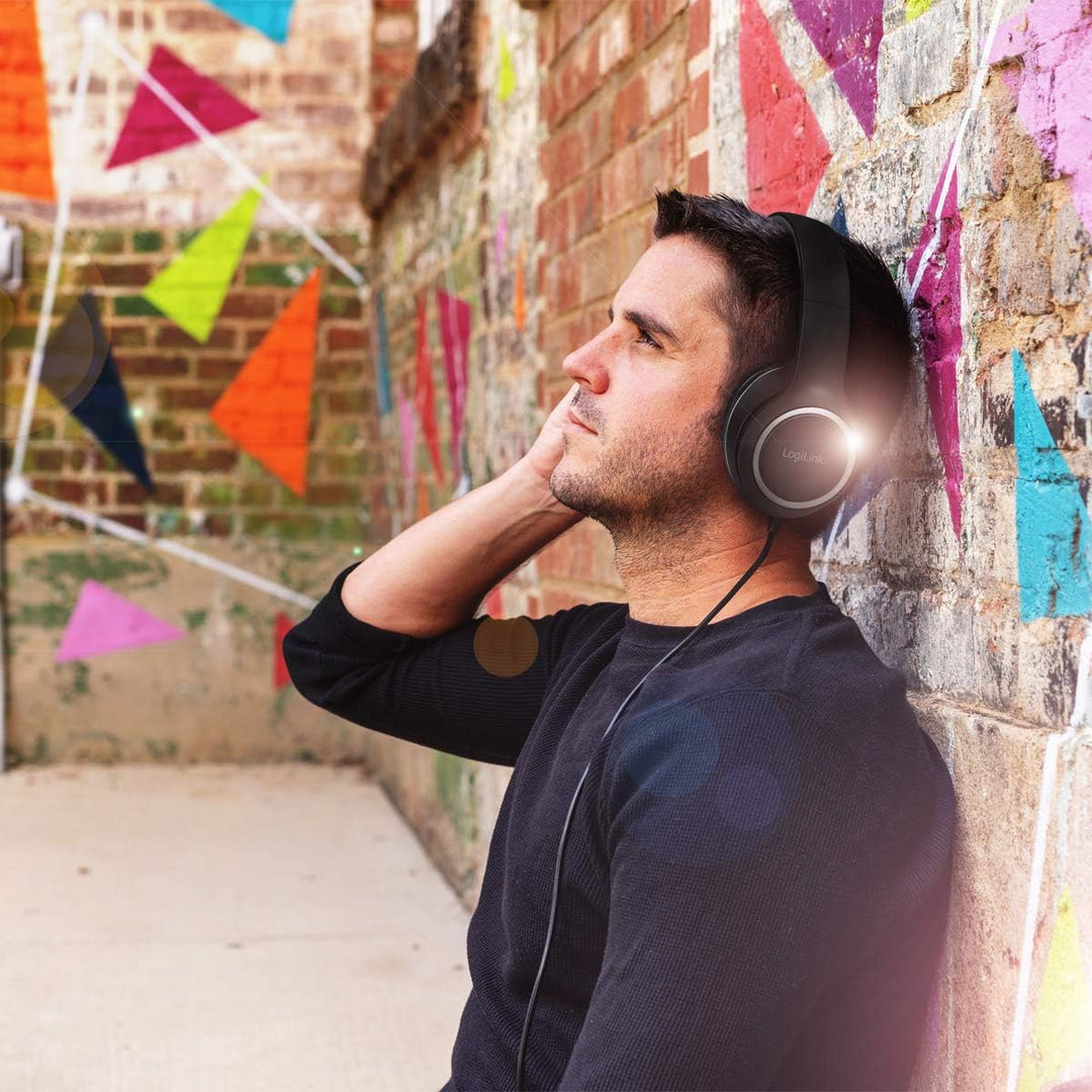 LogiLink HS0053 Stereo Headset mit Mikrofon, mit integrierten Bedienelementen, weichen Over-Ear-Ohrp