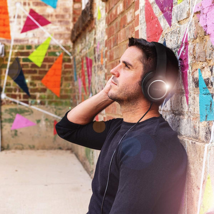 LogiLink HS0053 Stereo Headset mit Mikrofon, mit integrierten Bedienelementen, weichen Over-Ear-Ohrp
