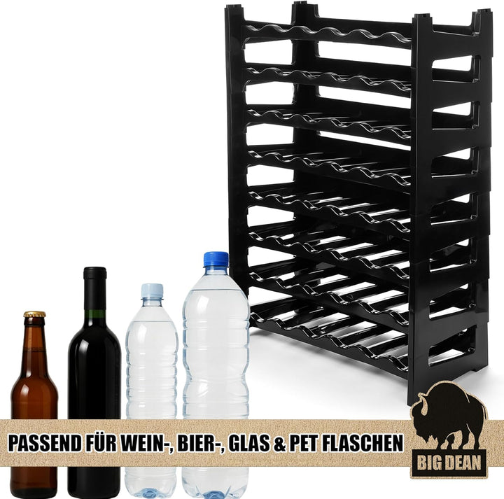 BigDean Flaschenregal stapelbar für 48 Flaschen Weinregal aus Kunststoff Schwarz Getränkeregal Flasc