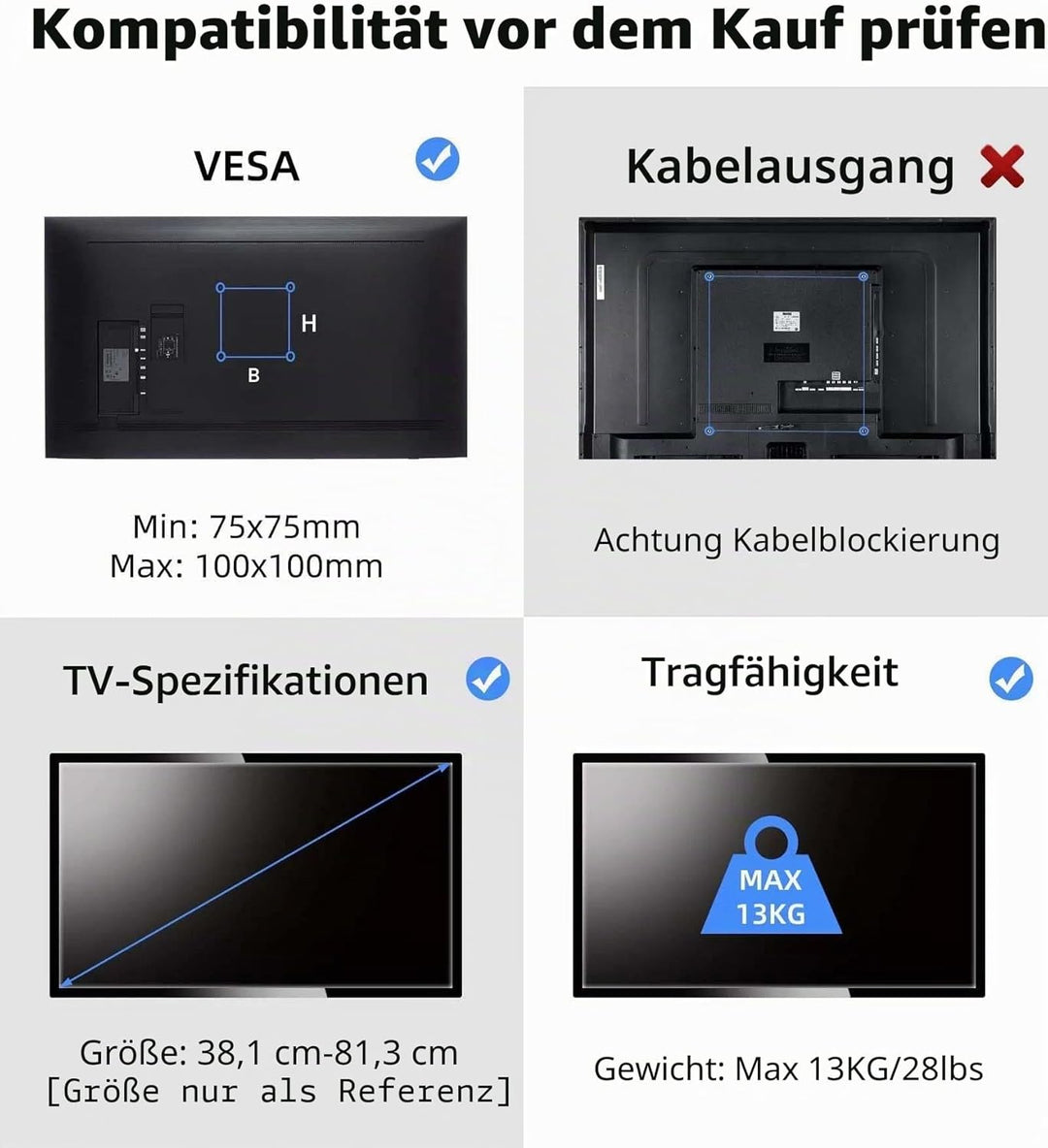 suptek TV Wandhalterung Fernseher Halterung Wandhalterung Schwenkbar Neigbar Drehbar für 15-32 Zoll
