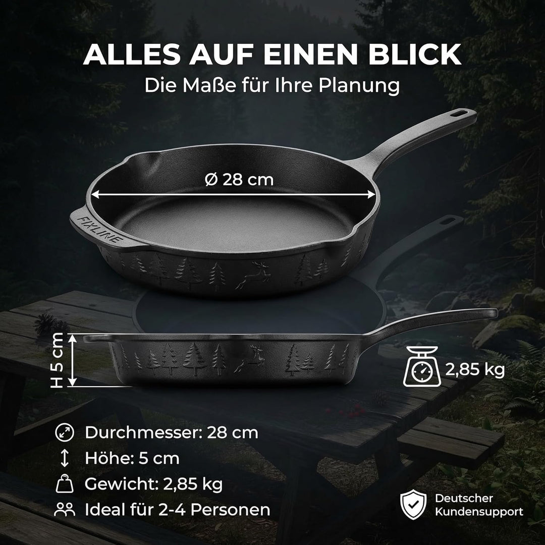 FIXLINE® Gusseisenpfanne in BLACK FOREST Edition 28cm - ORIGINAL - Induktion - Alle Herdarten inkl.