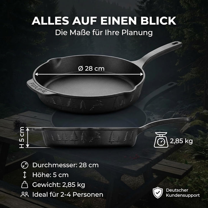 FIXLINE® Gusseisenpfanne in BLACK FOREST Edition 28cm - ORIGINAL - Induktion - Alle Herdarten inkl.