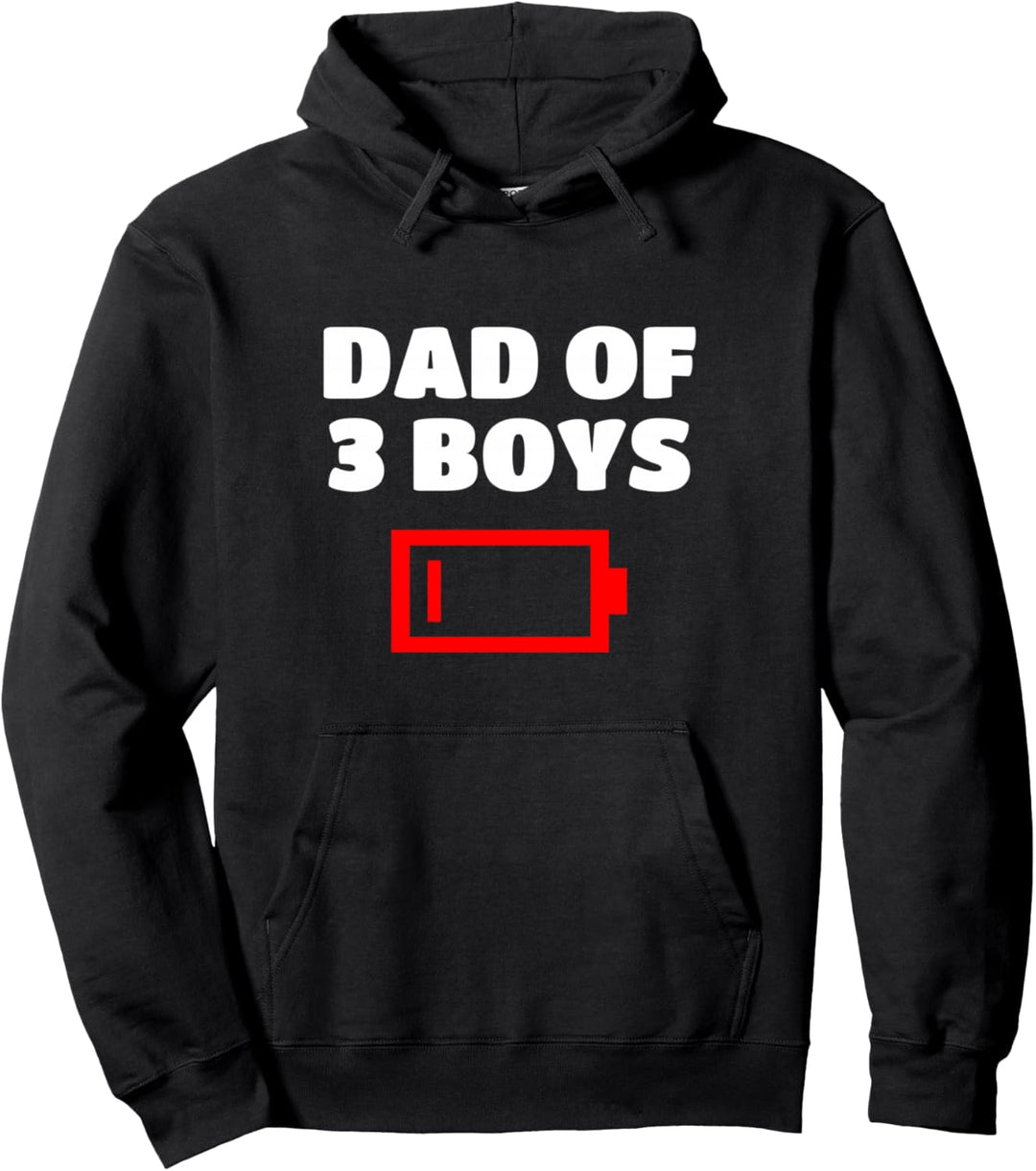 Müder Vater von 3 Jungen Lustiger Vater von drei Söhnen Low Battery Pullover Hoodie