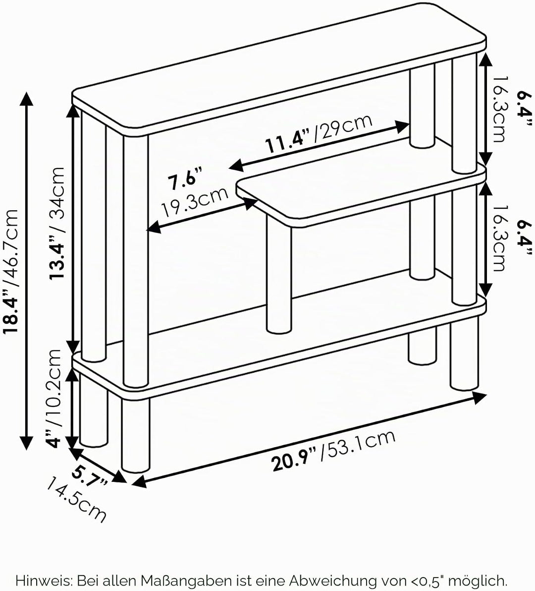 Furinno platzsparendes Lagerregal, holz, Espresso/Schwarz, 14.5 x 53 x 46.61 cm, Espresso/Schwarz