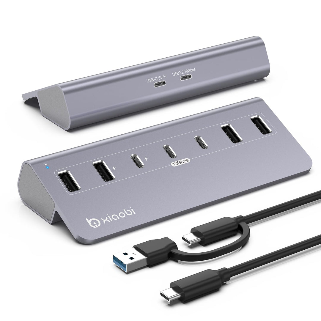 USB Hub mit Netzteil, 7 Port USB Hub 3.2 Gen 2, 10 Gbps USB Verteiler mit Netzteil 5V 3A Powered USB