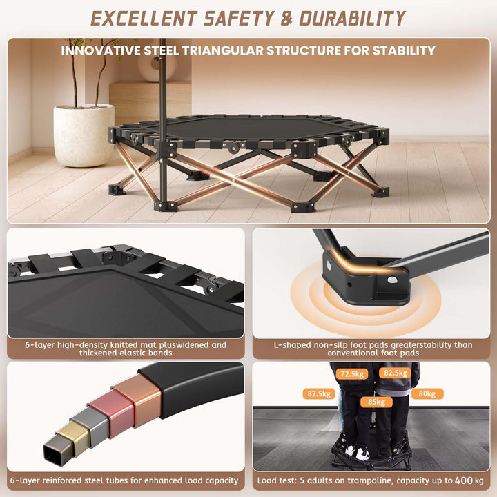 Northdeer Trampolin Indoor für Zuhause, Klappbares Fitness Trampolin Ohne Installation mit 150 KG Tr