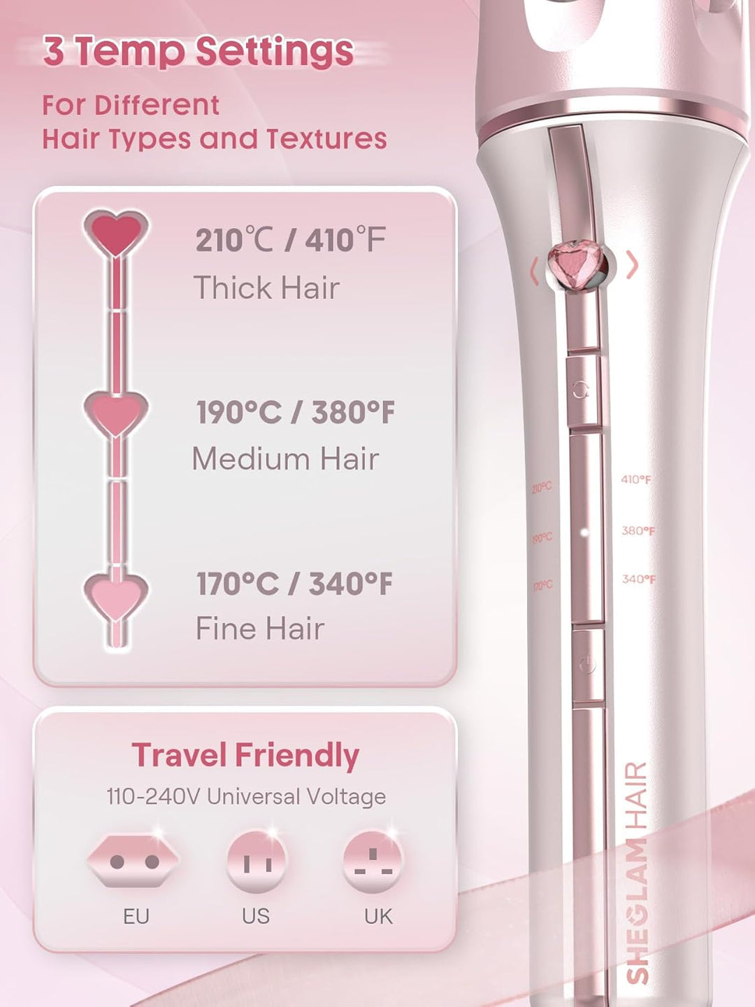 SHEGLAM Cupid's Charm 32mm One-Touch Automatisches Lockenstab Schnellaufheizend Selbstrotierender Lo