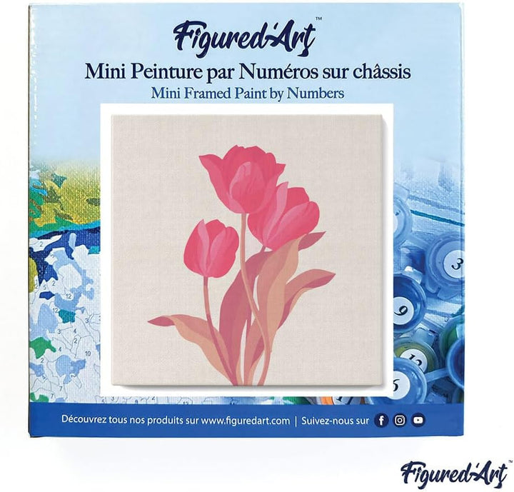 Figured'Art Mini Malen Nach Zahlen Erwachsene Mit Rahmen 20x20cm Kleines Format - 3 Rosa Tulpen - Pa