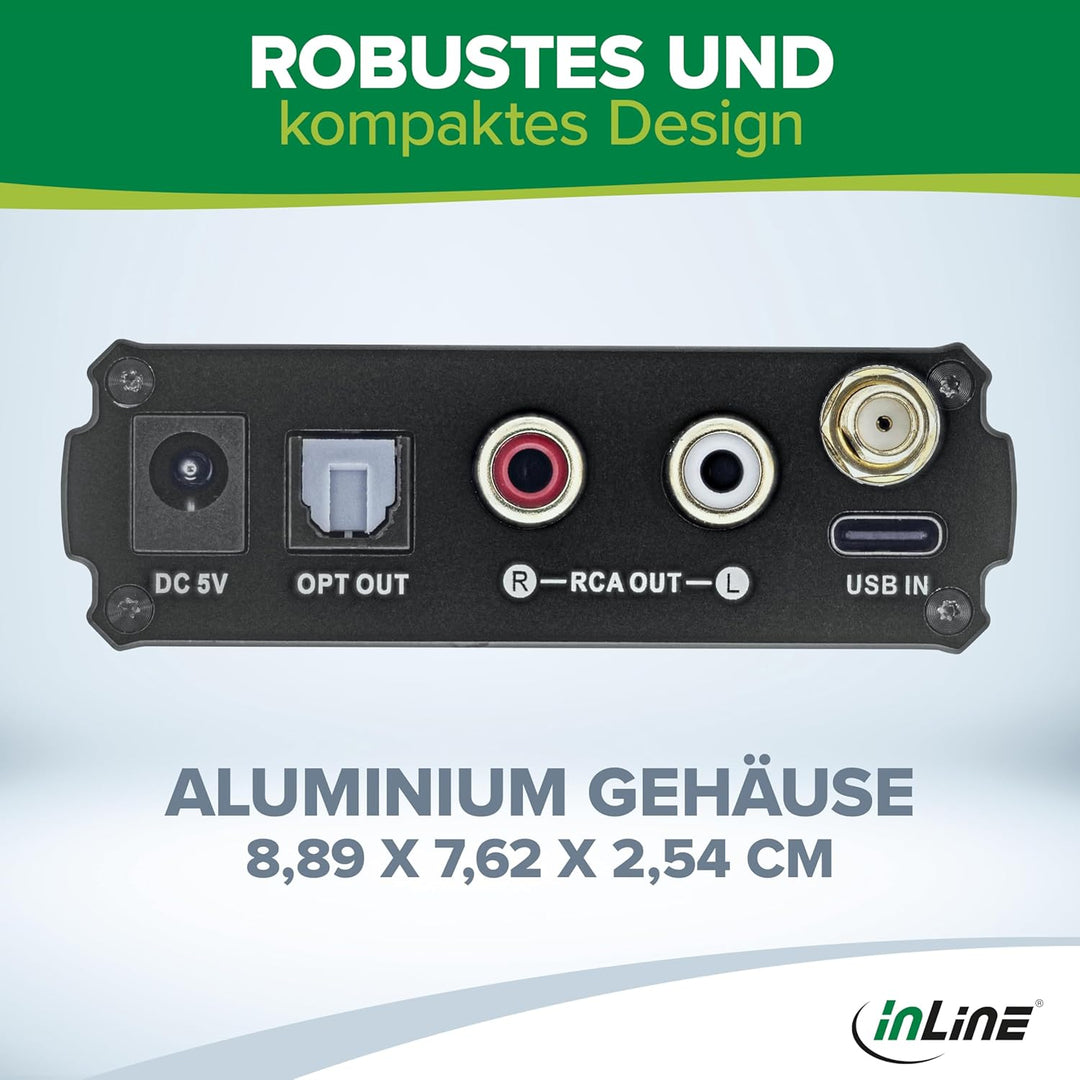 InLine Bluetooth 5.1 HiFi Audio Receiver, Empfänger, USB-C, Cinch Stereo, optischer Toslink Anschlus