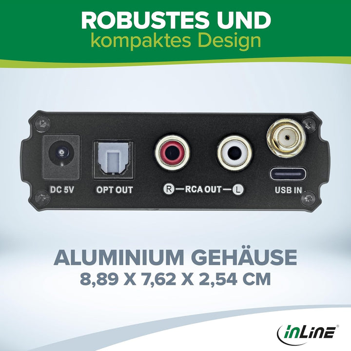 InLine Bluetooth 5.1 HiFi Audio Receiver, Empfänger, USB-C, Cinch Stereo, optischer Toslink Anschlus