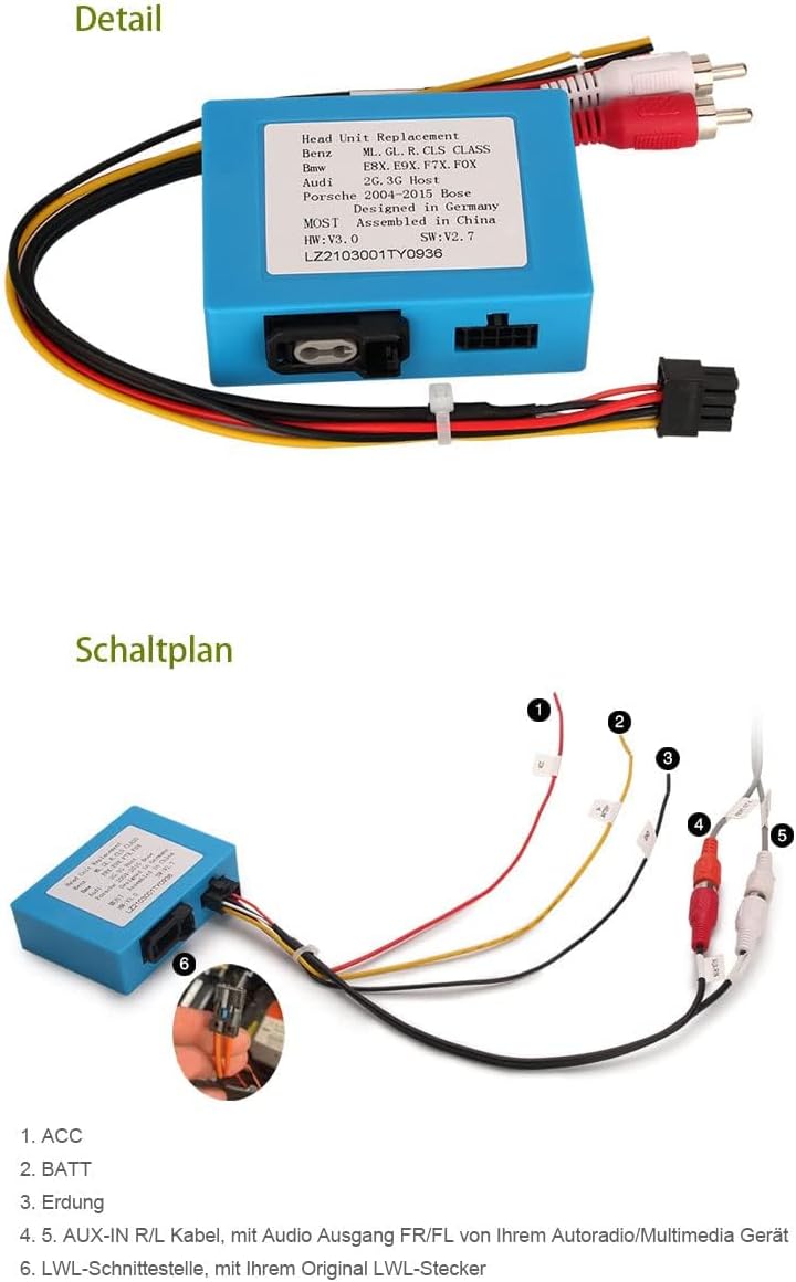 erisin PC001 Most Optical Fiber Decoder Box Glasfaser-Decoderbox für Mercedes Benz ML/GL/R/CLS/E/SLK