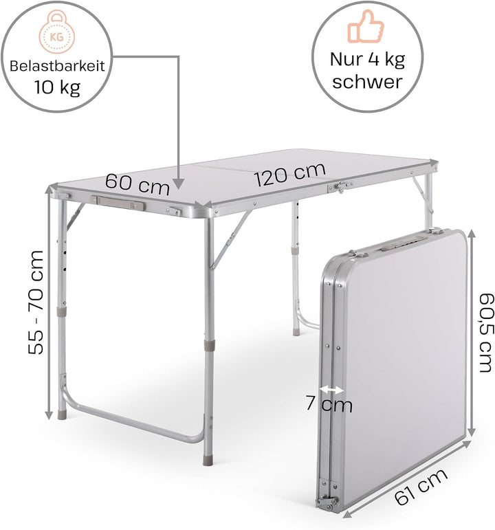 Raburg Campingtisch klappbar, Klapptisch 3-Fach höhenverstellbar, Falttisch 120 x 60 cm, Koffertisch