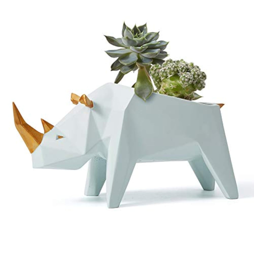 Amoy-Art Blumentopf Pflanzen Nashorn Arts Skulptur Modern Dekor Statue Wohnzimmer Kunst Figuren Poly