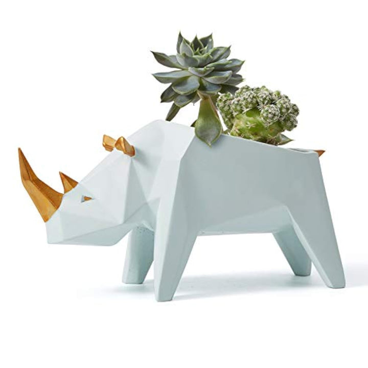 Amoy-Art Blumentopf Pflanzen Nashorn Arts Skulptur Modern Dekor Statue Wohnzimmer Kunst Figuren Poly