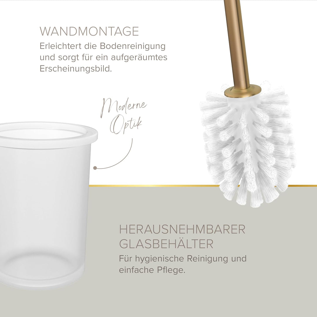 Lenz Bad-Accessoire-Set Juna in Gold – 4-teilig – Toilettenpapierhalter, WC-Bürstengarnitur und Zwei