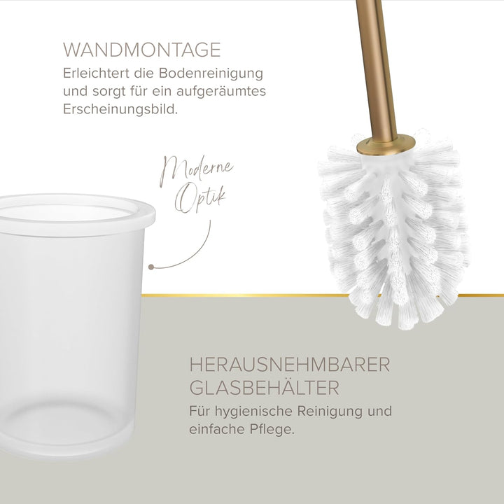 Lenz Bad-Accessoire-Set Juna in Gold – 4-teilig – Toilettenpapierhalter, WC-Bürstengarnitur und Zwei