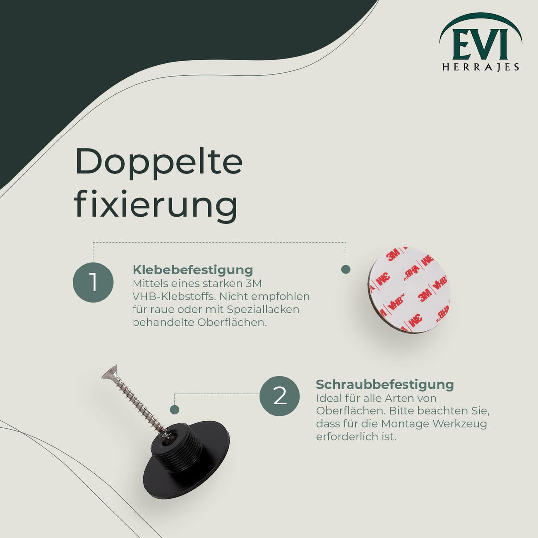 EVI HERRAJES Verstellbarer Türstopper aus Messing, Dual-Installation (Schwarz Lackiert - Schwarzer G