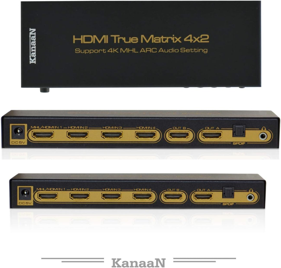 Leicke Kanaan 4x2 UHD-Matrix HDMI 1.4 | 4K, 2K, 1080p etc. | Fernbedienung | ARC | SPDIF | Dolby 5.1