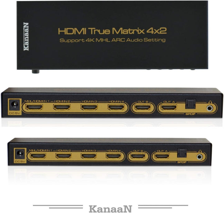 Leicke Kanaan 4x2 UHD-Matrix HDMI 1.4 | 4K, 2K, 1080p etc. | Fernbedienung | ARC | SPDIF | Dolby 5.1