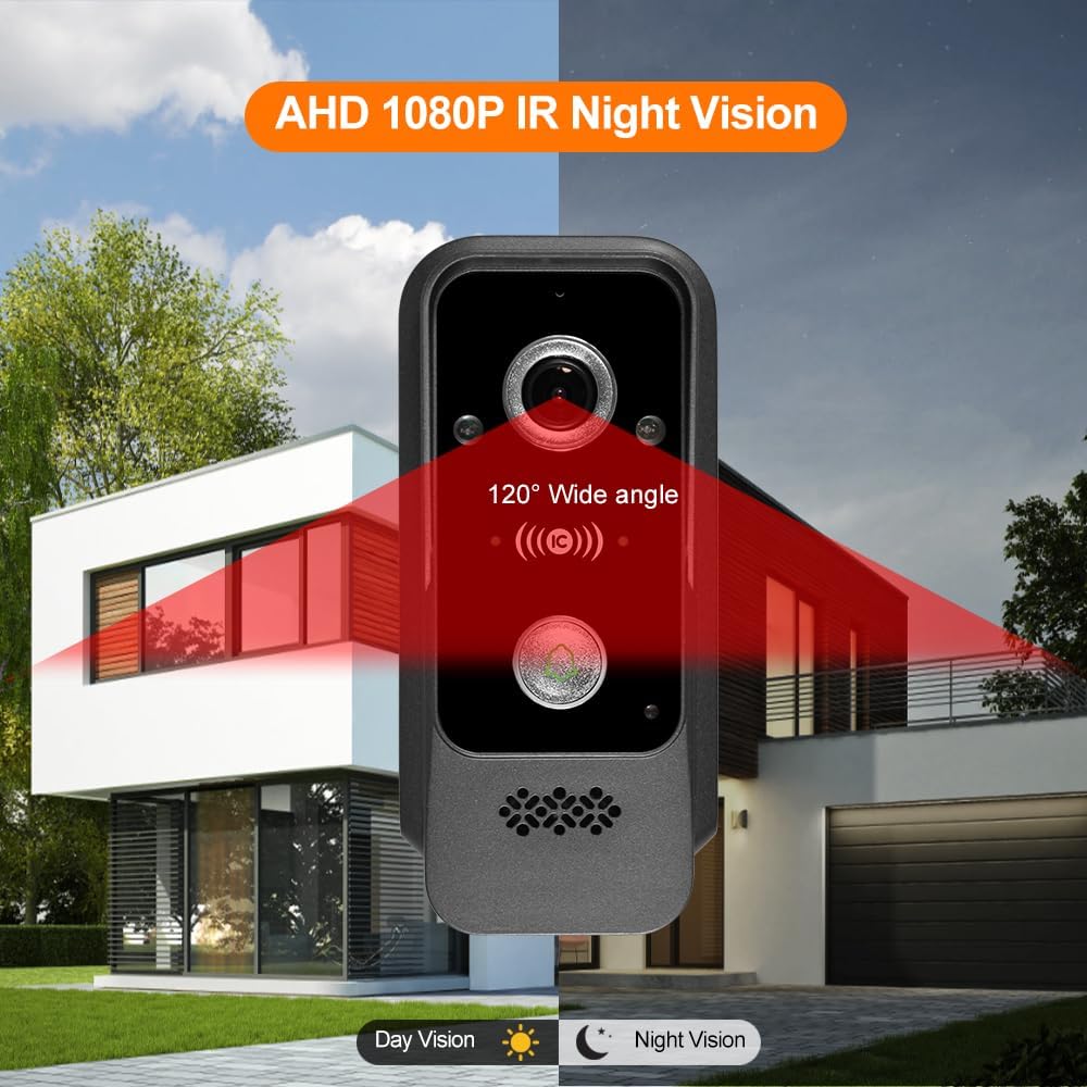 QTTYELOK WLAN Video-Sprechanlage Türklingel Kamera mit Monitor 1080P HD 7inch Verdrahtetem Farbbilds