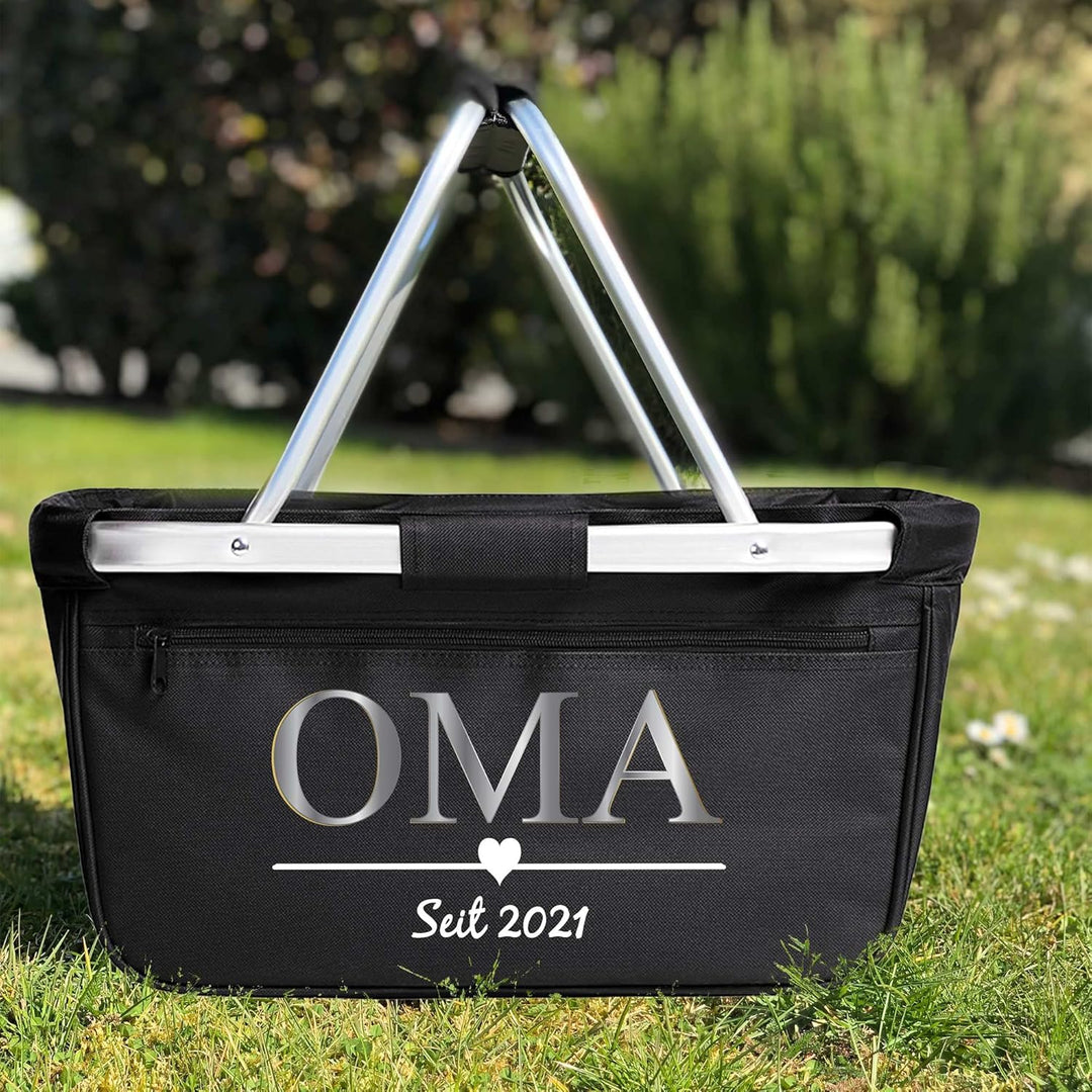 Einkaufskorb faltbar I OMA MOM Jahreszahl I personalisiert Geschenk stabil klappbar OPA (schwarz), S