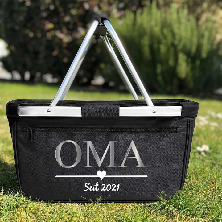 Einkaufskorb faltbar I OMA MOM Jahreszahl I personalisiert Geschenk stabil klappbar OPA (schwarz), S