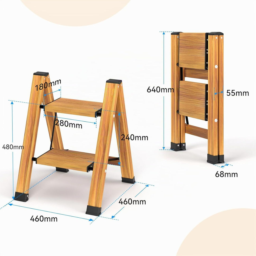 KULACO Klapptritt, Trittleiter 2 Stufen Klappbar, Aluminium Klappleiter, Tragbare Stufenleiter, Ruts