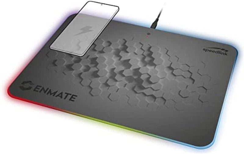 Speedlink ENMATE RGB Charging Mousepad - Gaming-Mauspad mit Induktions-Ladefunktion, grau