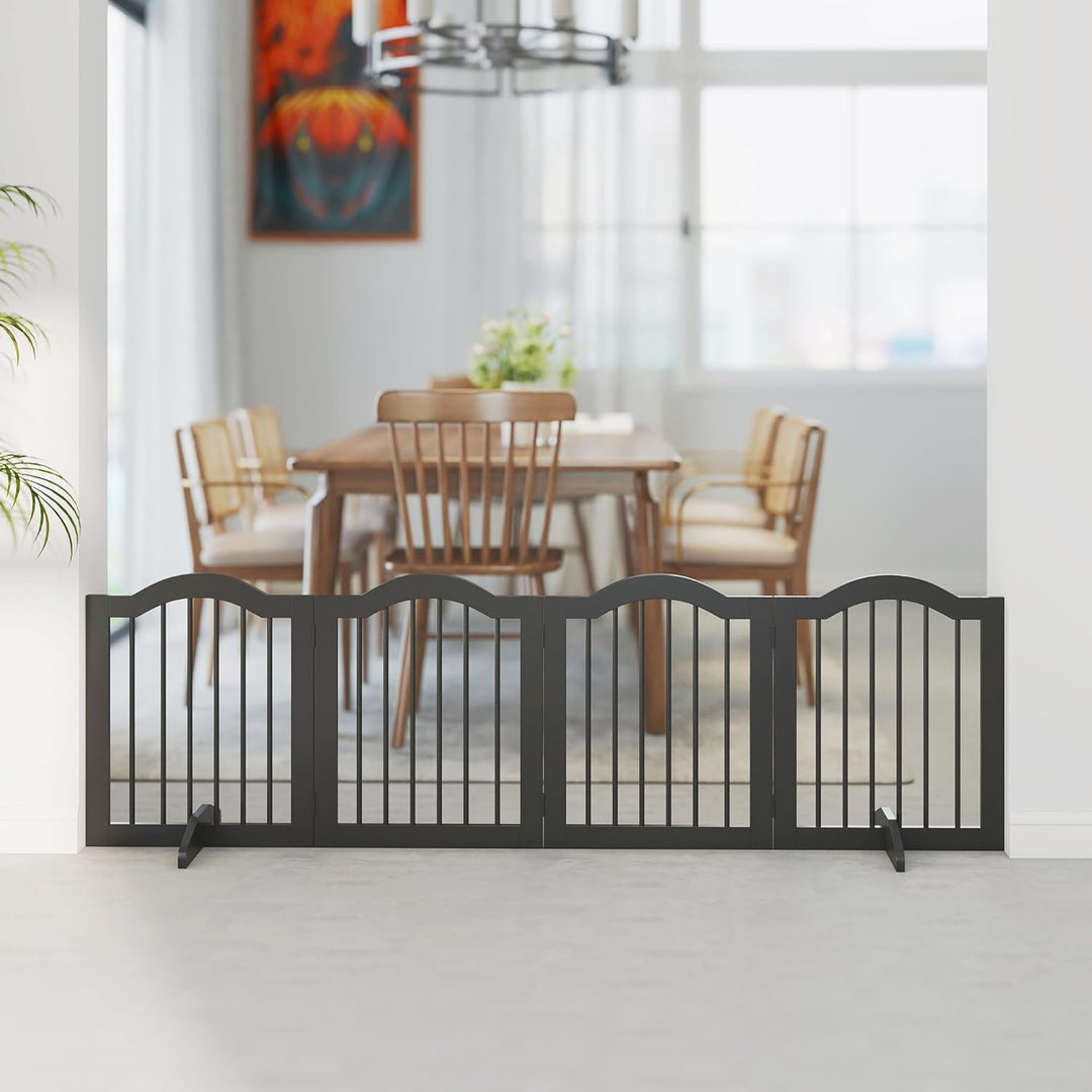 PawHut Absperrgitter Hund 4-teilig, 208 x 61 cm Faltbar Hundegitter mit Tür, Türschutzgitter mit 2 S