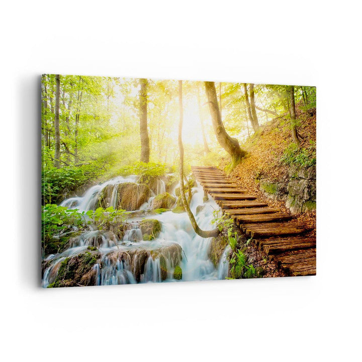 ARTTOR Bilder auf Leinwand 100x70cm Leinwandbild Park Wasserfall Wasser Gross Wanddeko Bild Schlafzi