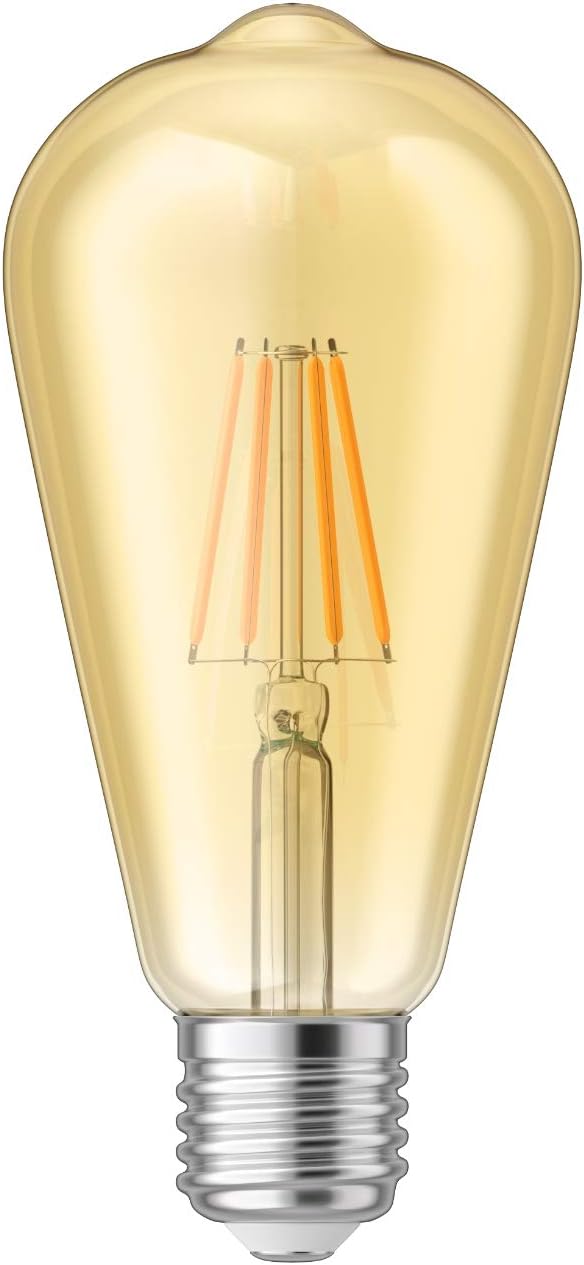 ledscom.de Hanfkabel LEKA mit Stecker, Schalter und E27 Fassung, inkl. E27 Lampe Vintage Retro gold