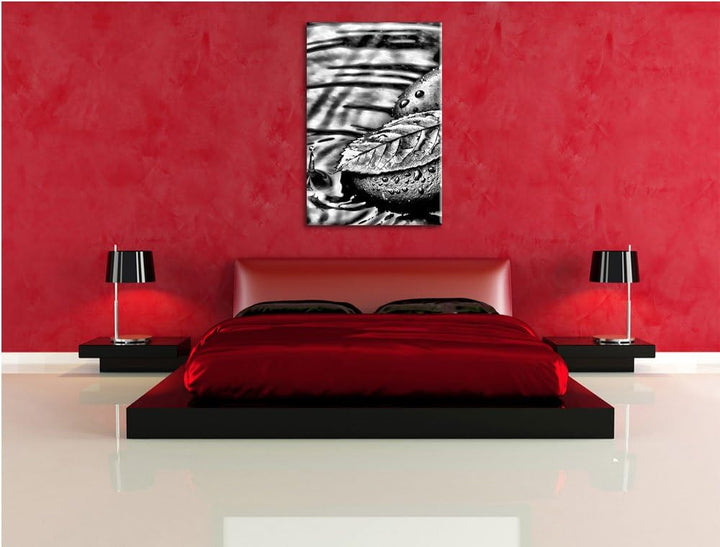 Pixxprint Stein mit Blatt als Leinwandbild | Grösse: 100x70 | Wandbild| Kunstdruck | fertig bespannt