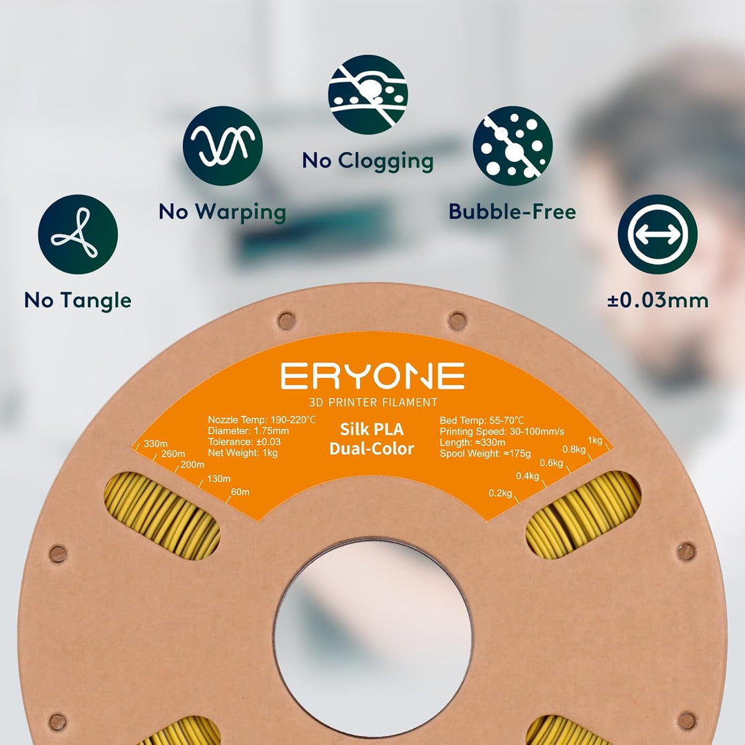 ERYONE Dual Seiden PLA Filament 1.75mm,Co-Extrucsion PLA Seiden Filament für 3D Drucker +/- 0,03 mm,