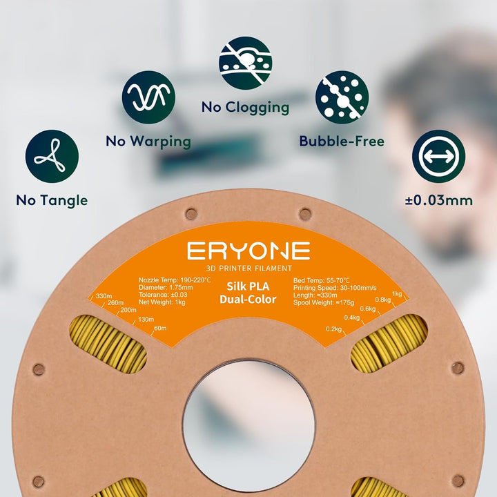 ERYONE Dual Seiden PLA Filament 1.75mm,Co-Extrucsion PLA Seiden Filament für 3D Drucker +/- 0,03 mm,