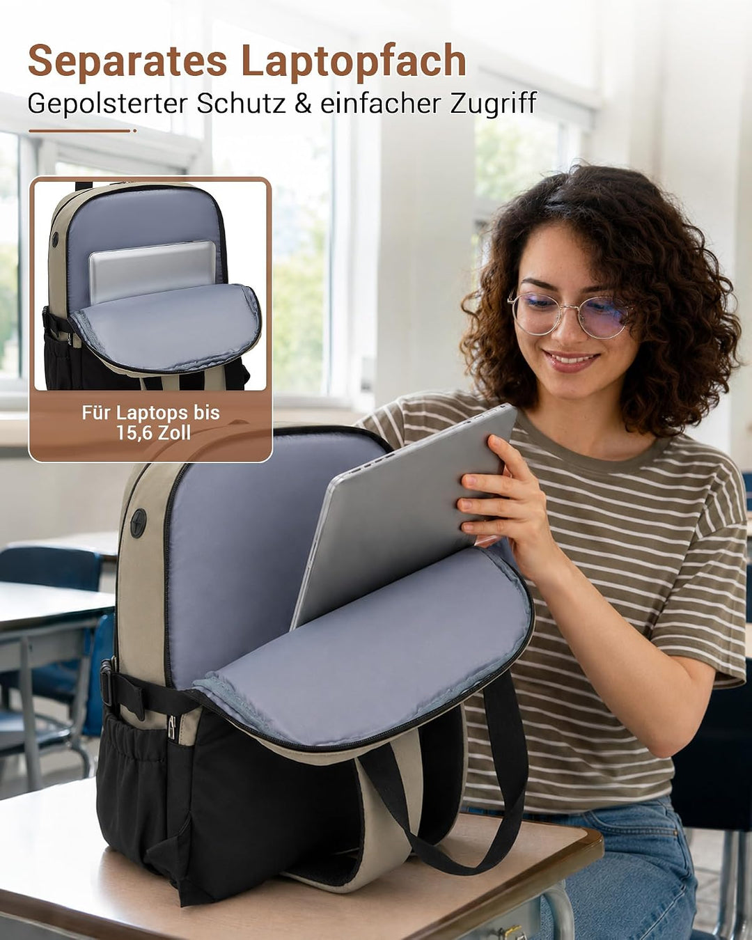 KONO Rucksack Damen 15,6 Zoll Laptop Rucksack Damen, Schulrucksack Elegant, Business Daypack mit vie