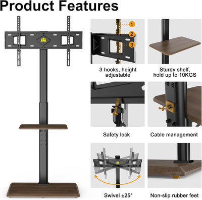 FORGING MOUNT TV Ständer Standfuss Fernsehstand für 32 bis 70 Zoll Flach & Curved Fernseher, Holz TV