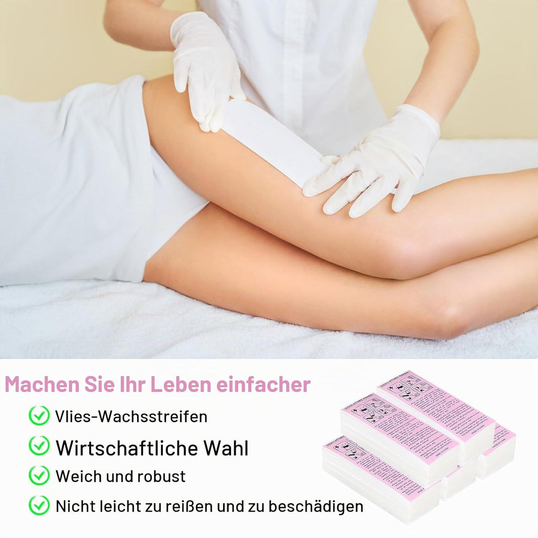 500 Stück Vliesstreifen für Warmwachs und Zuckerpast Wachsstreifen Papier Haarentfernung Bikini Enth