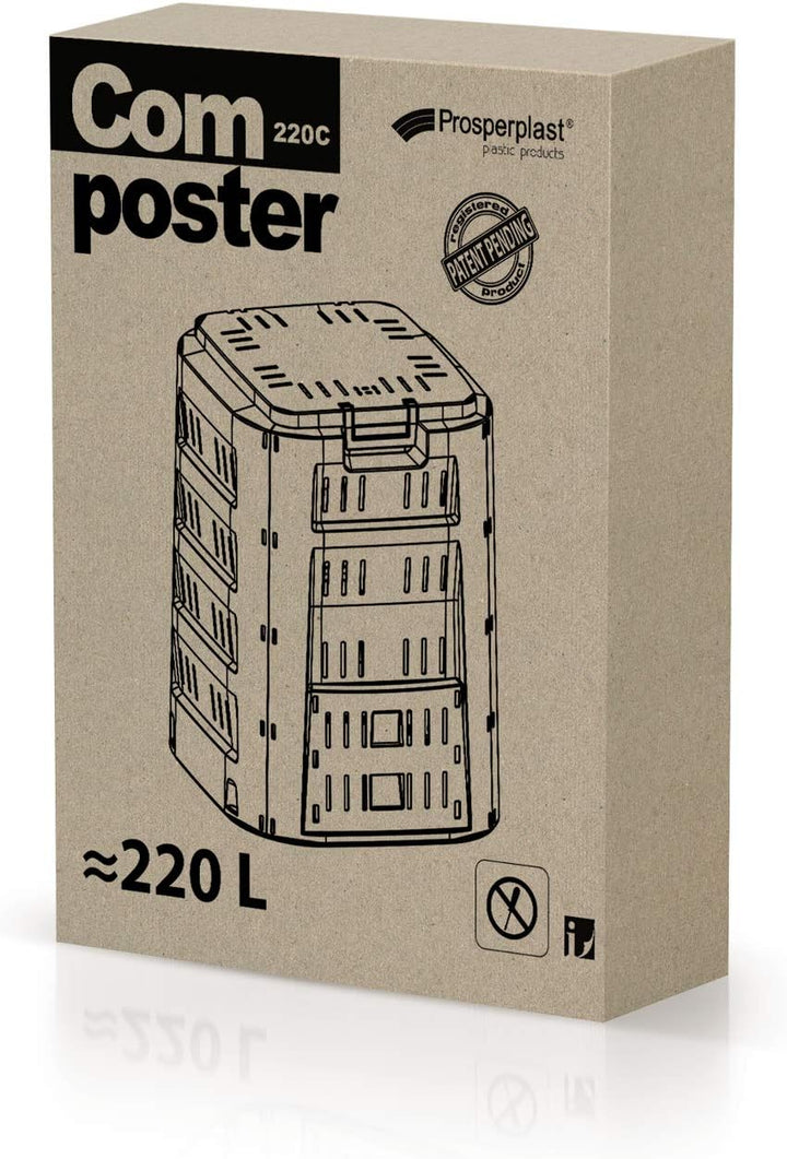Prosperplast Compogreen Komposter Gartenkomposter mit Abdeckung Schiebeklappe Luftzirkulation (220L)