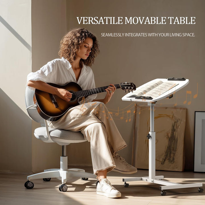 Huracan Betttisch mit Rollen, Höhenverstellbarer Laptoptisch 59–89cm, Beistelltisch Doppel-Tischplat