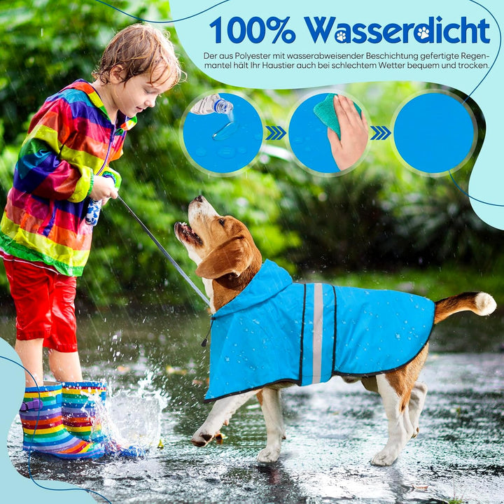 Weesiber Hunderegenmantel, Reflektierender Hund Regenmantel mit Leinenloch, wasserdichte Regenjacke