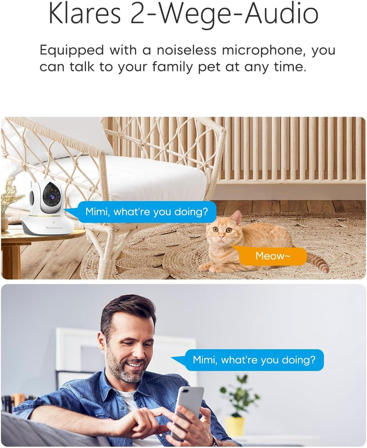 VSTARCAM 2K Überwachungskamera Innen, Interaktive Kamera für Hunde und Katzen mit Handy-App, 360° Li