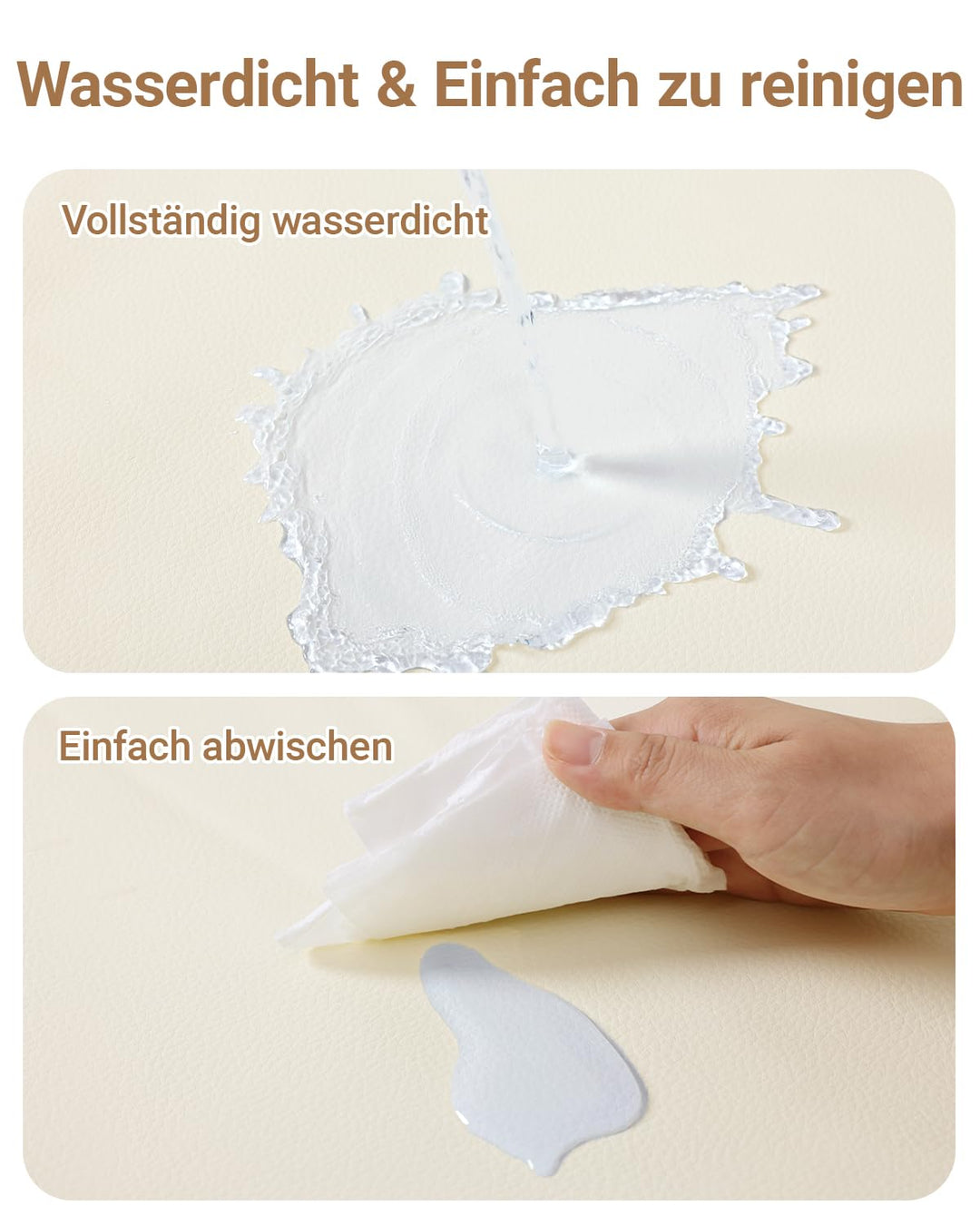 Wasserdicht Krabbelmatte Baby 127x127x3cm,Beige Kunstleder Spielmatte Baby,Schaumfüllung Teppich kin