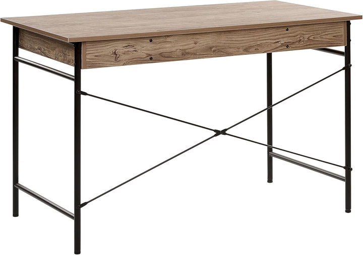 Schreibtisch dunkler Holzfarbton Stahlgestell mit Schublade 120x60 cm Casco