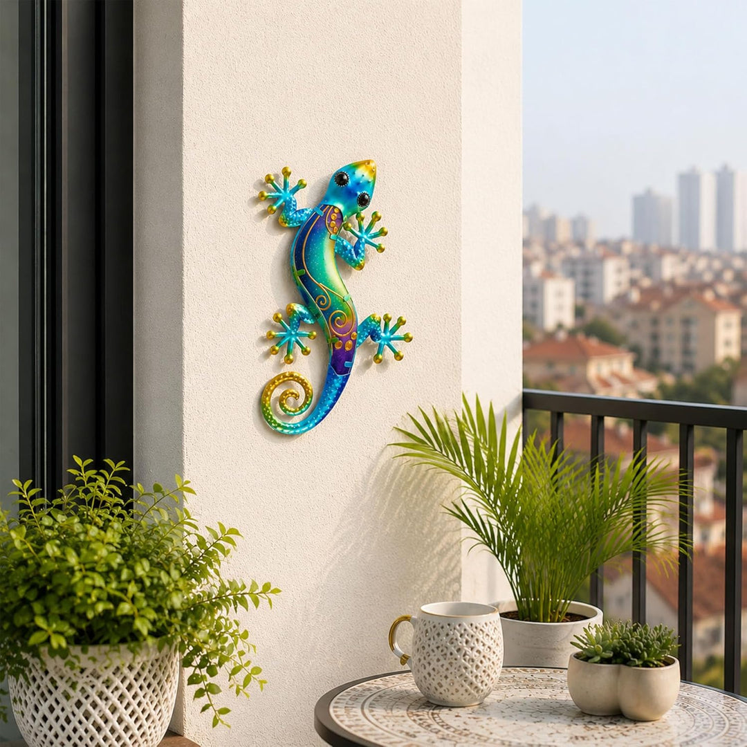Dexlyn Metall Gecko Gartendeko Outdoor Salamander Lizard Wanddekoration Eidechse Skulptur Hängende 2