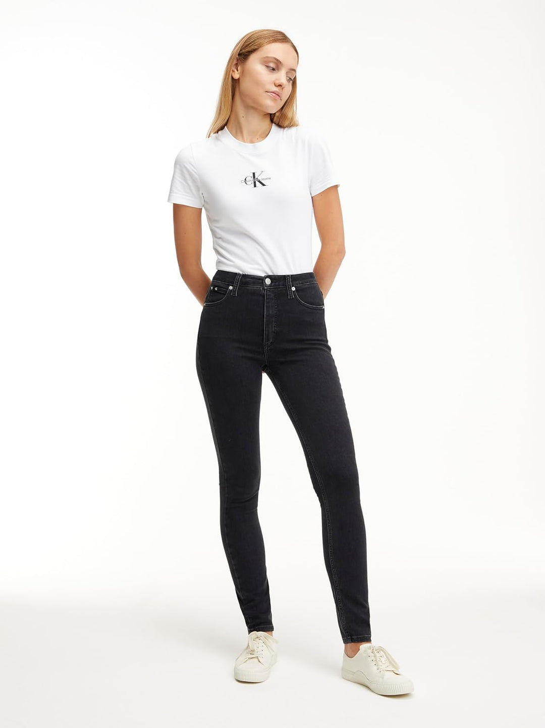 Calvin Klein Jeans Damen High Rise Skinny Hose 24W / 30L Denim Black, 24W / 30L Denim Black
