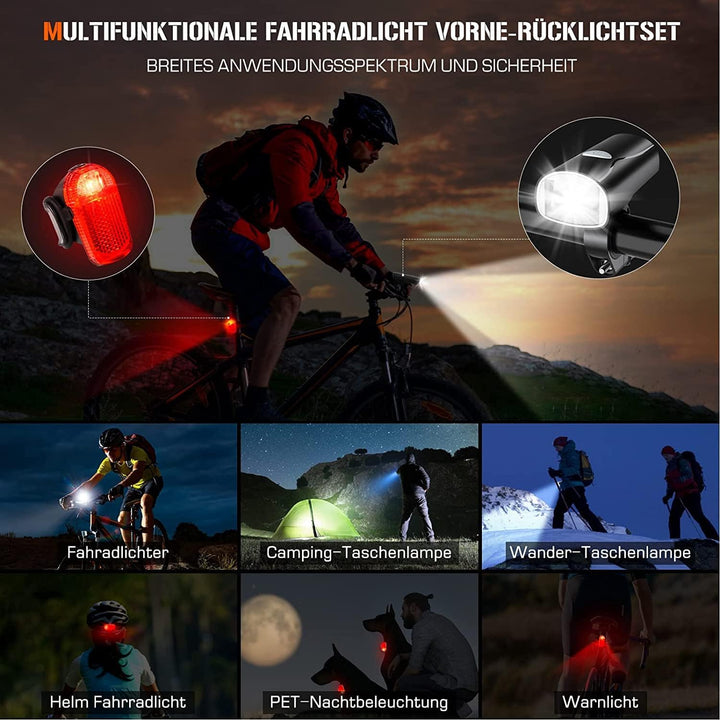 LED Fahrradlicht Set, STVZO Zugelassen Fahrradbeleuchtung Fahrradlampe Wasserdicht und USB-Aufladung