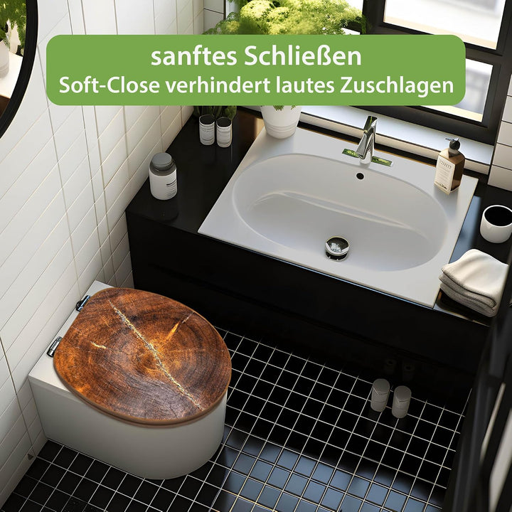 banjado Design WC Sitz Bambus Absenkautomatik 45,8x37,5cm - Toilettendeckel mit Absenkautomatik Holz